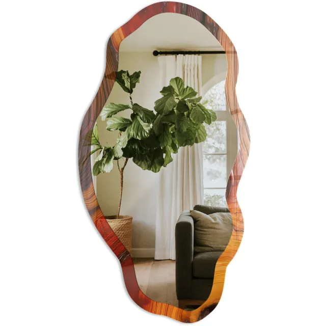 TULUP De Energie Van De Natuur Spiegel - Oranje Rechthoekige Spiegel Met Modern Design - Organische Spiegel - Woonkamer, Kantoor, Hal - Abstract - 45x90 cm - Totale afmeting 52x97 cm Energie Van De Natuur, Oranje