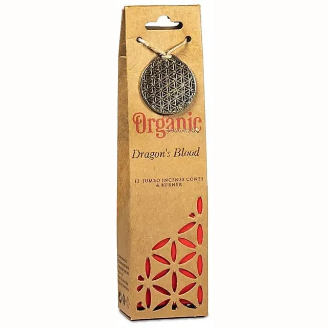 Organic Goodness Wierookkegels dragon's blood + houder - Organic Goodness - 3 pakjes - 36 kegels 12 kegels 1 x 4 cm