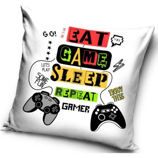Gamer Eat Game Sleep Repeat Gamer - Sierkussen Kussen 40 x 40 cm inclusief vulling wit