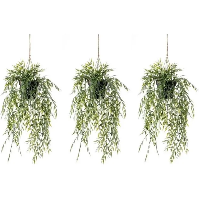 Shoppartners Groene bamboe kunstplant - 3x - 50 cm - in hangende pot - Kunstplanten/nepplanten