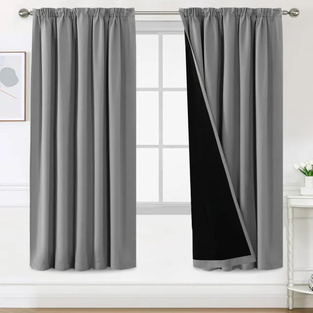 Ibenzoa Geluidswerende en Verduisterende Gordijnen Set van 2 met Plooiband, Duifgrijs, 214 x 132 cm