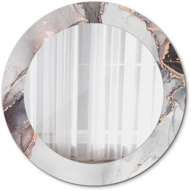 TULUP Spiegel - Ronde Spiegel - Spiegel op gehard Glas - Marmer abstract - Diameter: 60 cm - Decoratieve spiegel - Woonkamerspiegel - Inloopkastspiegel - Hal - Witte - Premium Spiegel - Visagiespiegel - Montageset Wit Marmer abstract