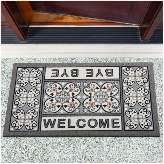ANRO Welcome Bye Bye Deurmat Grijs 40x68 cm - Antislip - 3D-effect