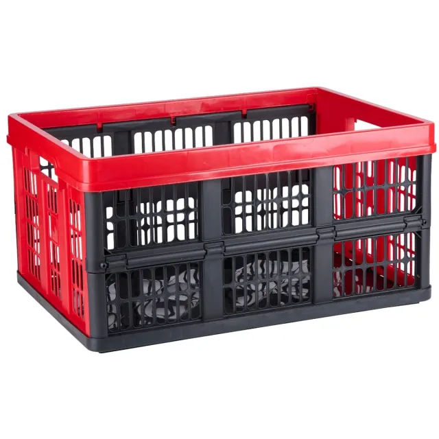Dirt Devil Vouwkrat 45 Liter – Klapkrat voor Boodschappen – Opvouwbare Krat met Handgrepen – Opbergkrat met Ventilatie – Rood Zwart