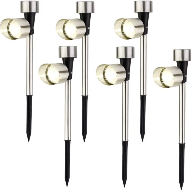Lumineo Solar spotlight - 6x - tuinpad verlichting - RVS - op zonne energie - 23 cm - prikspotjes - buiten Zilver