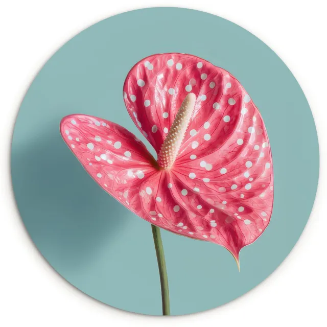 WallCircle Wandcirkel 150x150 cm - Muurcirkel Blad - Anthurium - Stippen - Roze - Muurdecoratie woonkamer - Wanddecoratie slaapkamer - Kamer decoratie accessoires - Ronde schilderijen