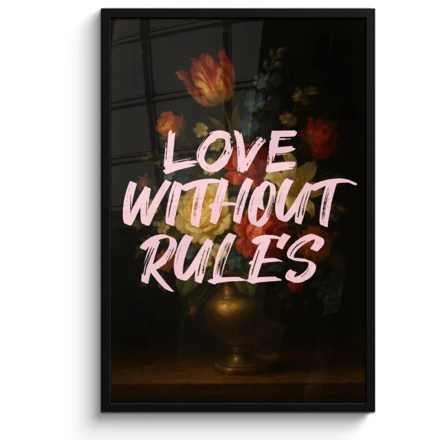 FrameYourWall Poster in lijst - Fotolijst 60x90 cm - Posters - Liefde - Modern - Bloemen - Posterlijst zwart - Decoratie - Wanddecoratie woonkamer - Muurdecoratie slaapkamer Love without rules