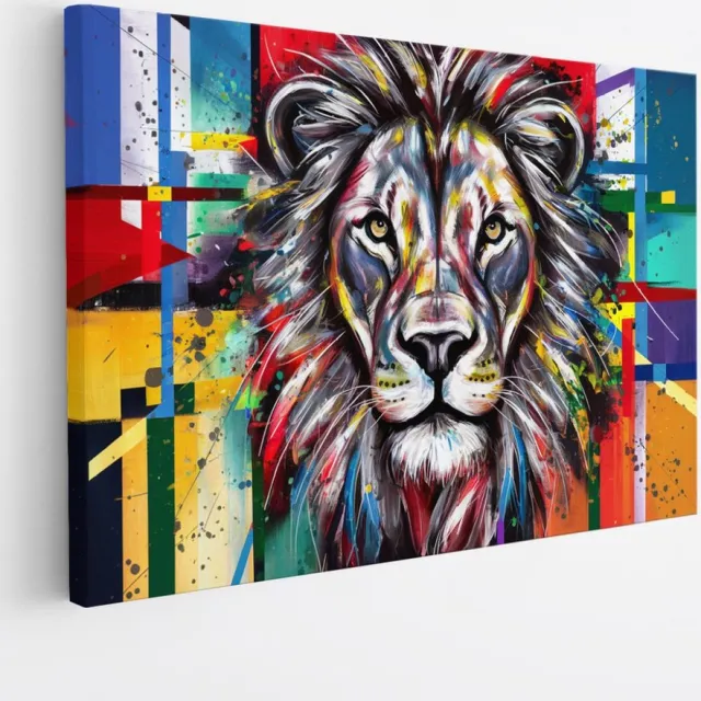 Saammp Canvas Schilderij - Abstracte Leeuw - Kunst - Dieren - Natuur - 90x60 - Foto op canvas - Wanddecoratie - Muurdecoratie Woonkamer - Slaapkamer decoratie - Canvas Print Multicolor