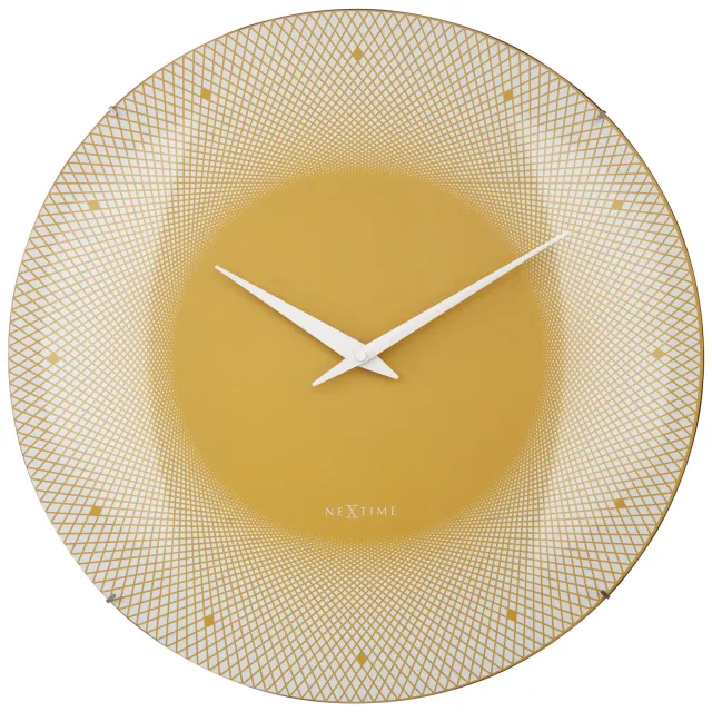 NeXtime Grote wandklok 50 cm met bolvormige glazen lens - geruisloos - glas - "Deep 50" Geel