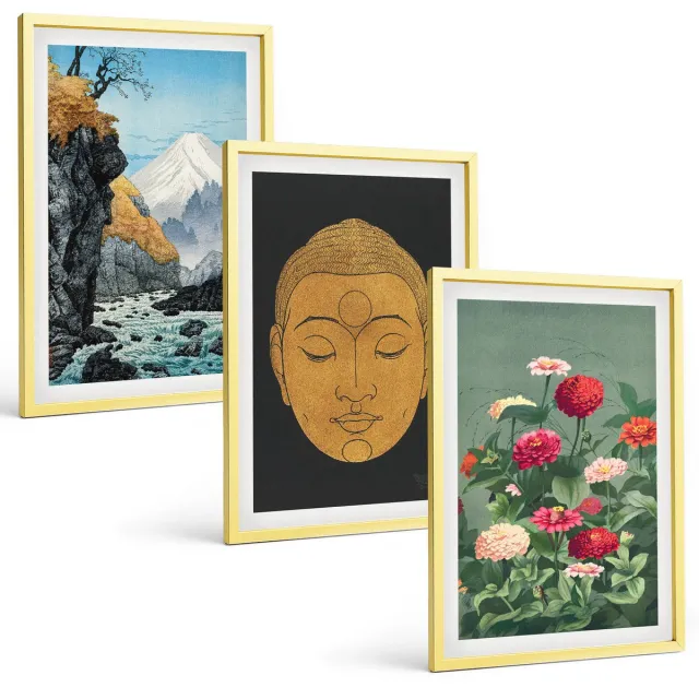 Coloray 3-Delige Schilderij Set - Uitzichten Op Venetië Met Kanalen En Stedelijke Architectuur. - 40 x 40 cm En 40 x 60 cm - Stijlvolle Muurdecoratie - Slaapkamer - Woonkamer Decoratie Gouden lijst