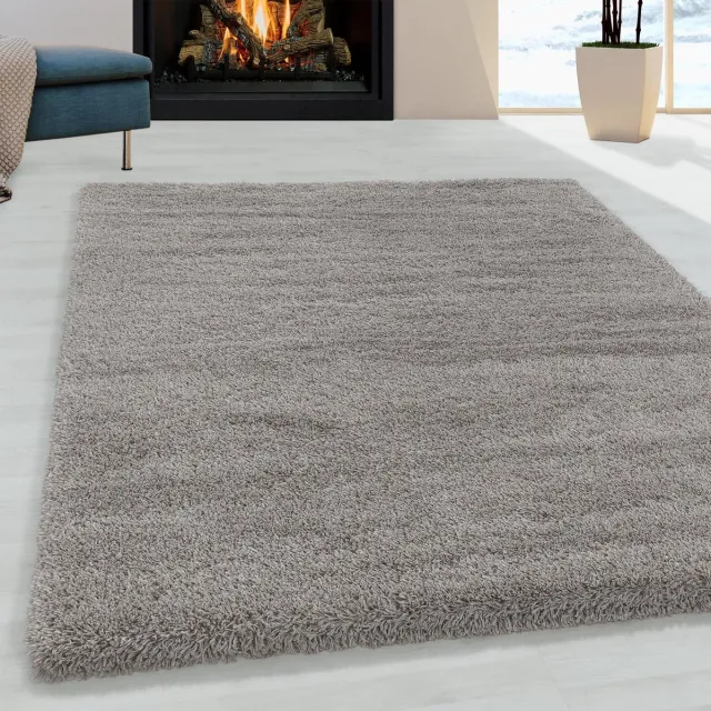Ayyildiz Hoogpolig vloerkleed, effen kleur - beige, vloerkleed voor de woonkamer, jute achterkant, afmeting: 60 x 110 cm