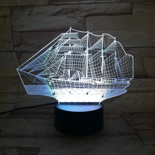 MC Living 3D Led Lamp Met Gravering - RGB 7 Kleuren - Schip