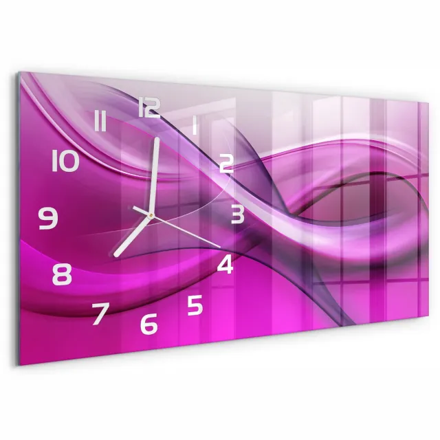 TULUP Wandklok - Golfachtergrond Glazen Klok Met Print - 60x30 cm - Roze Wandklok Glas Met Motief - Witte handen - Rechthoekige Klok - Wandklok Glas Decoratie - Gekleurde Glazen Klok