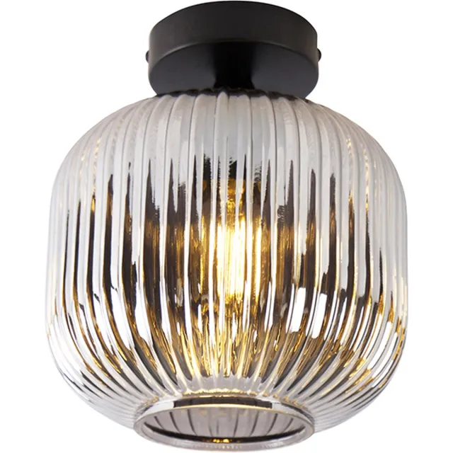 QAZQA karel - Art Deco Dimbare LED Smart Plafondlamp incl. wifi met Dimmer - 1 lichts - Ø 20 cm - Zwart - Woonkamer | Slaapkamer | Keuken Zwart Smart LED