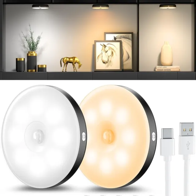 Lexium Store Sensor lampjes met bewegingsmelder - Zwart - USB-oplaadbaar - Led Nachtlampjes met Driekleurig Licht - Voor Binnengebruik
