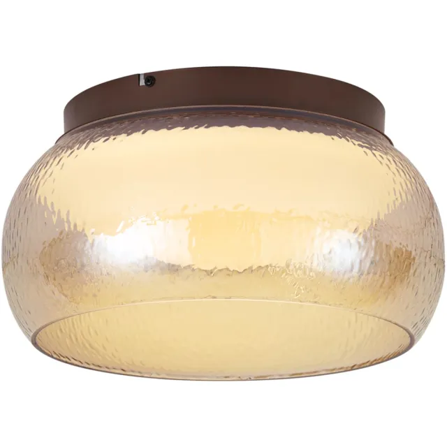 QAZQA led art deco plafondlamp, plafonniere - Thimble - met amberkleurig glas, vintage, rond, dimbaar, 35cm, ideaal als home-office, kantoor, hal Bruin