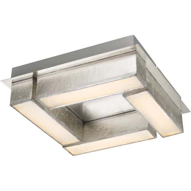 Globo Lighting Plafondlamp woonkamer LED plafondlamp zilver eetkamerlamp, textiel metaal nikkel mat, 1x 12W 800lm 3000K, LxBxH 30x30x8,5 cm