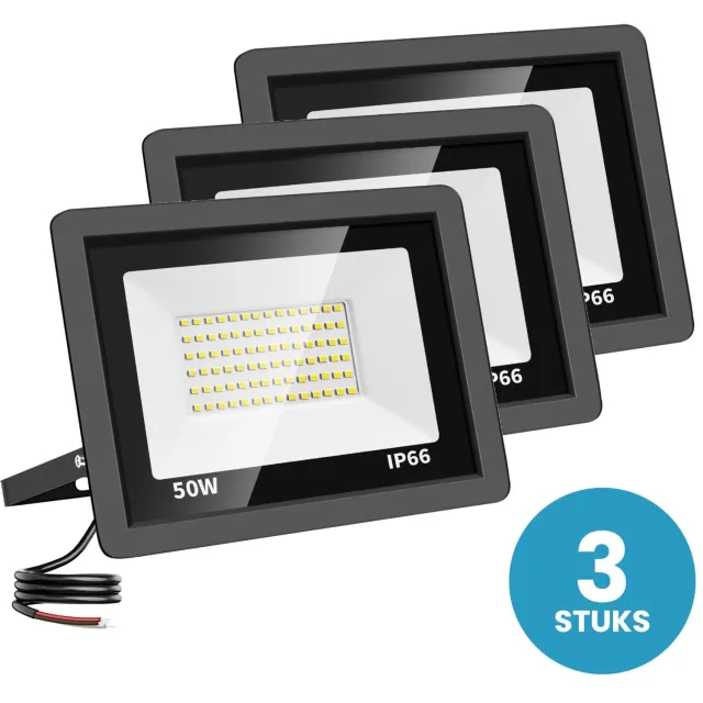 Tsong LED Schijnwerper 50W - 3 stuks - 5.000 lm - Koelwit 4000K - 120° Breedstraler - IP66 - Buitenlamp & Gevelverlichting - 2 jaar garantie