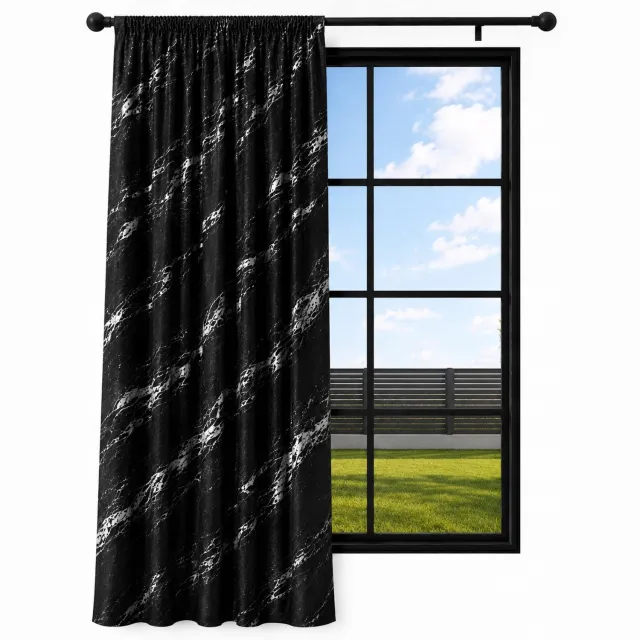 NOW-ART Luxe Velours Gordijn Marmor Zwart met Zilver Patroon 140x250cm