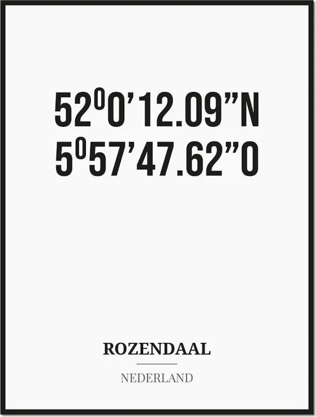 Studio216 Poster/kaart ROZENDAAL met coördinaten zwart, wit