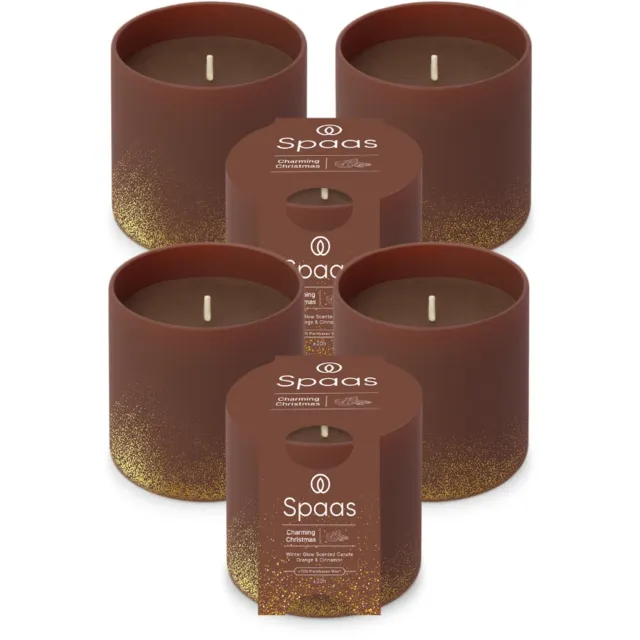 Spaas WinterGlow Geurkaars in glas – Set van 6 kaarsen – Sinaas en Kaneel – circa 35u – Charming Christmas Bordeaux