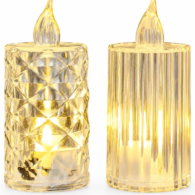 SWGOTA LED kaarsen 24 stuks 3.6 x 8 cm transparante cilindrische decoratiekaarsen met tandwielstructuur
