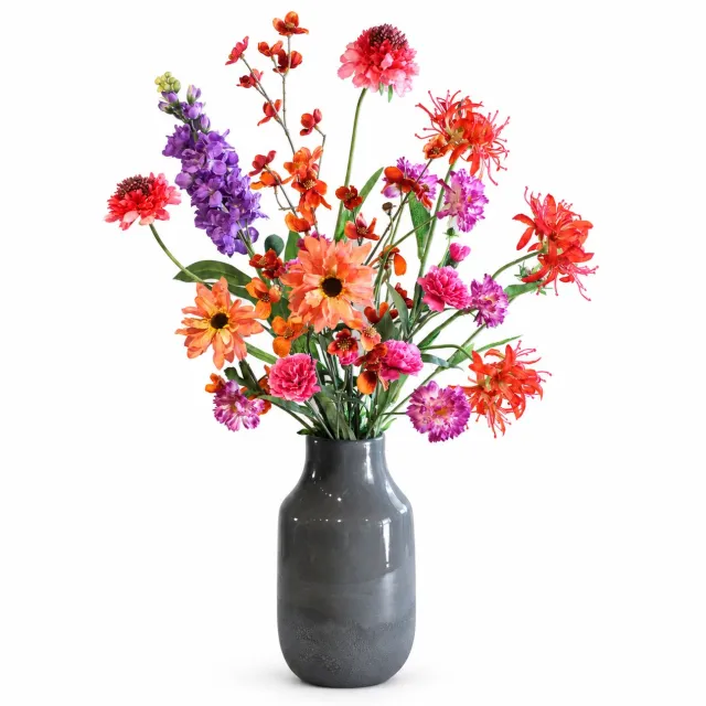 Bloemenjunkie Kunstbloemen - Zijden Bloemen Boeket - Veldboeket - 60cm hoog - 7 Stelen - Zomers Geplukt - Gerbera - Anemoon - Clematis - Cosmea - Lente - Voorjaar - Nepbloemen Roze