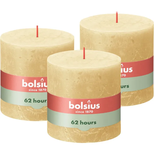 Bolsius Rustieke Kaars - 3 Stuks - Oat Beige - 10 x 10cm - 62 Branduren