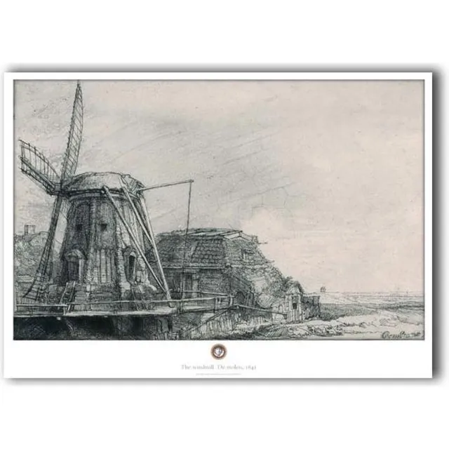 Lanzfeld (museumwebshop.com) Poster ,50 x 70 , De molen, Rembrandt grijs