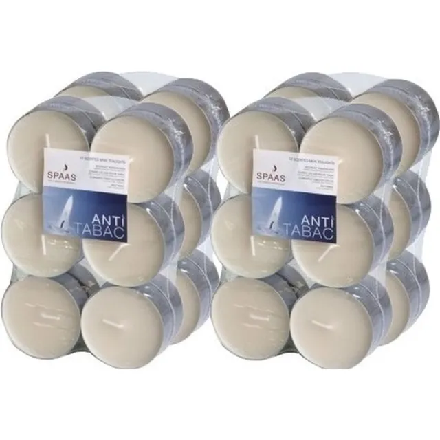 Spaas Geurtheelichtjes/waxinelichtjes - Maxi - 48x - Anti Tabac - 10 branduren - geurkaarsen Wit