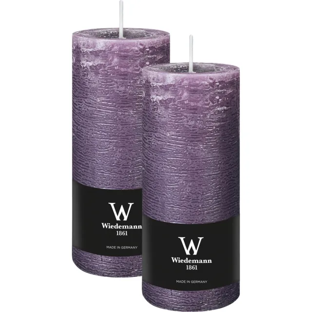 Wiedemann Cilinderkaars/stompkaars - 2x - rustieke kaars - paars - 7 x 16 cm - 66 branduren Amethist paars