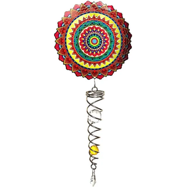 Spin Art/Cooking Vinyl Windspinner, Spin Art, Mandala Mexico Artist Crystal Tale, ACTMEX0800, totale lengte ca 60cm Oranje