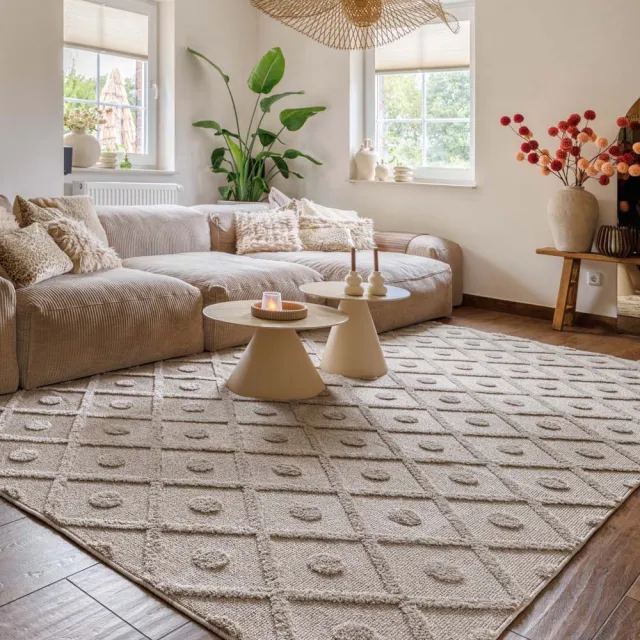 Tapeso Scandinavisch vloerkleed - Arc Diamond beige 160x230