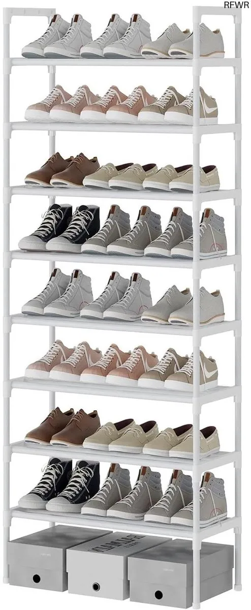 RFWR Stevige Extra Hoog Schoenenrek met 8 Niveaus - Voor 16-24 Paar Schoenen - Organiseer je Schoenen Stijlvol Metallic