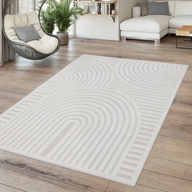 TT Home Binnen- en buitentapijt Weerbestendig Balkon Keuken Woonkamer Tapijt Geometrisch 3D 120 x 160 cm Rond 120 x 160 cm Rond beige