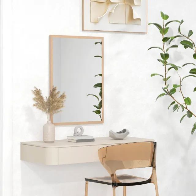 DESMIU Wandspiegel – 50 x 70 cm – Rechthoekig MDF – Natuurlijke Houtkleur – Met 4 Haken – Voor Woonkamer Badkamer en Hal Natural Wood