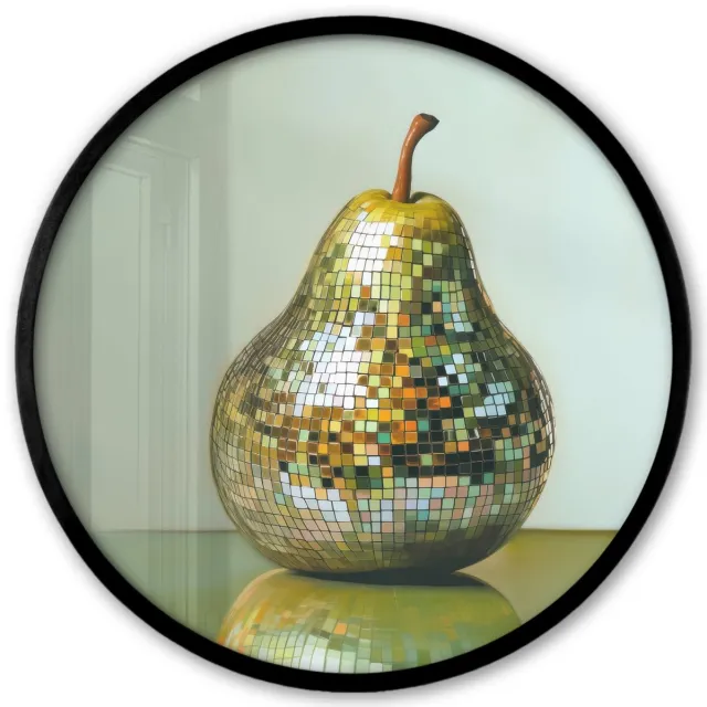 FrameYourWall Poster in lijst Rond - Fotolijst 40x40 cm - Posters - Fruit - Disco - Art - Glitter - Ronde posterlijst zwart - Decoratie - Wanddecoratie woonkamer - Muurdecoratie slaapkamer Disco - Peer