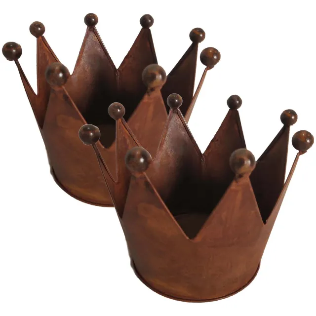 UNUS Decoratieve kroon in roestlook 20 cm set van 2 tuindecoratie kandelaar bloempot# Bruin