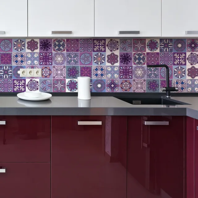 Ambiance Sticker Zelfklevende tegelmuurstickers voor keuken en badkamer - 24 Azulejos Trikala tegelstickers - 24 stickers 10x10cm Multi color