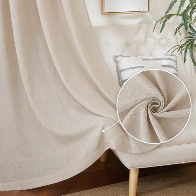 Ibenzoa Luxe Set van 2 Semi-Transparante Linnenlook Gordijnen met Plooiband voor Woonkamer Natuurlijk