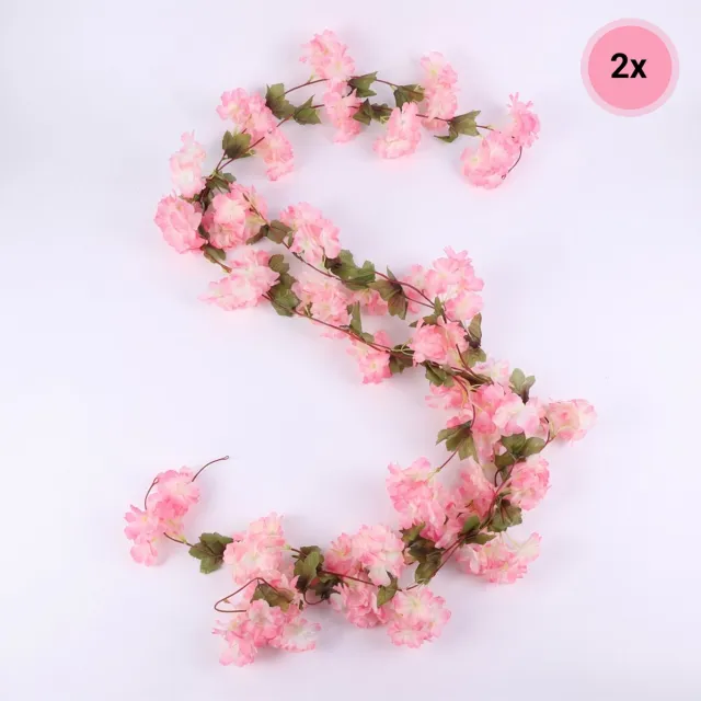 CASA VERDE 2 stuks Kunstbloemen Slingers 220 cm – Rolze/wit Bloemen Decoratie -Fiets Mand Decoratie – Tafeldecoratie – Lente / Bruiloft / Feest