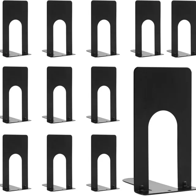 Famanu 6 paar boekensteunen van metaal, antislip en zwart, perfect voor kantoren, scholen en bibliotheken (12 stuks