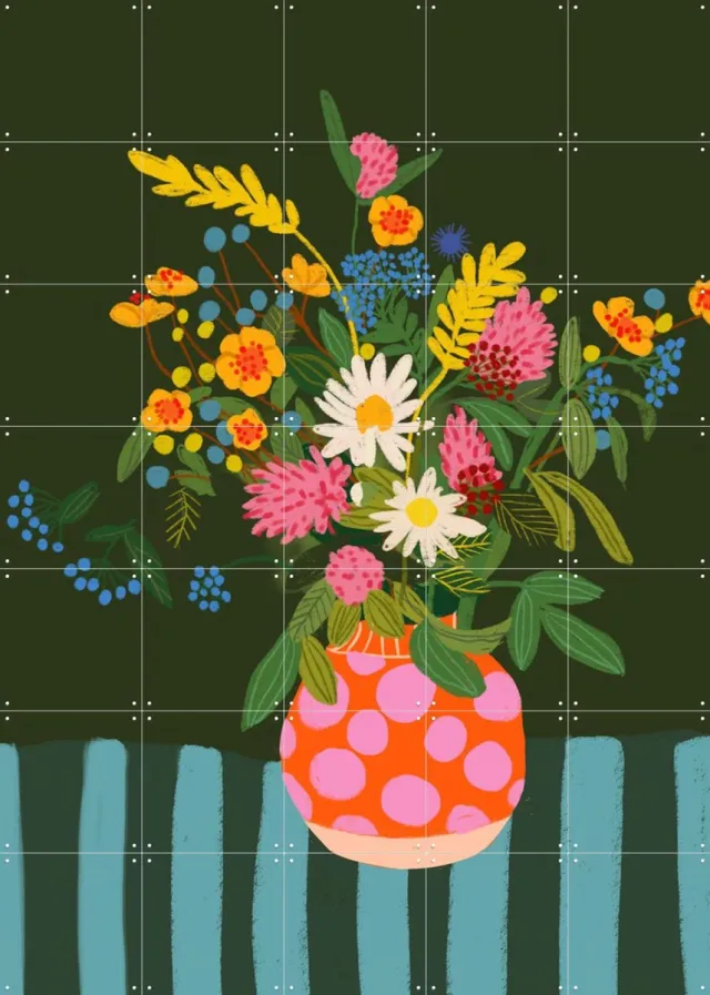 IXXI Bright flowers, Gigi Rosado - 100 x 140 cm - Grote wanddecoratie en posters - Illustraties, Grafisch Ontwerp, Kleurrijk, Digitale Kunst, Speels Roze