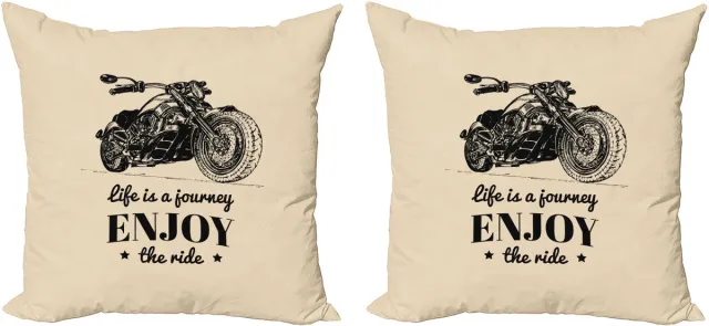 ABAKUHAUS Decoratieve kussenhoes met motorfietsmotief, 2 stuks, monochroom chopper, 45x45 cm, beige en zwart