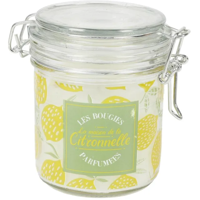 WDMT Citroentuin Charme – Citronella Geurkaars tegen Muggen – Ø 8,5 cm – Buitenkaars met Citroengeur – Glazen Weckpot – Anti-Mug Kaars voor Tuin & Terras - Geel
