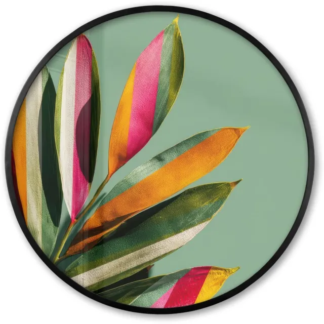 FrameYourWall Poster in lijst Rond - Fotolijst 80x80 cm - Posters - Bladeren - Tak - Kleurrijk - Ronde posterlijst zwart - Decoratie - Wanddecoratie woonkamer - Muurdecoratie slaapkamer