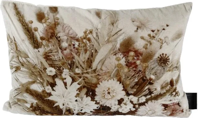 PTMD COLLECTION PTMD Charlet rechthoekig kussen - 60 x 10 x 40 cm - katoen fluweel gedroogde bloemen creme