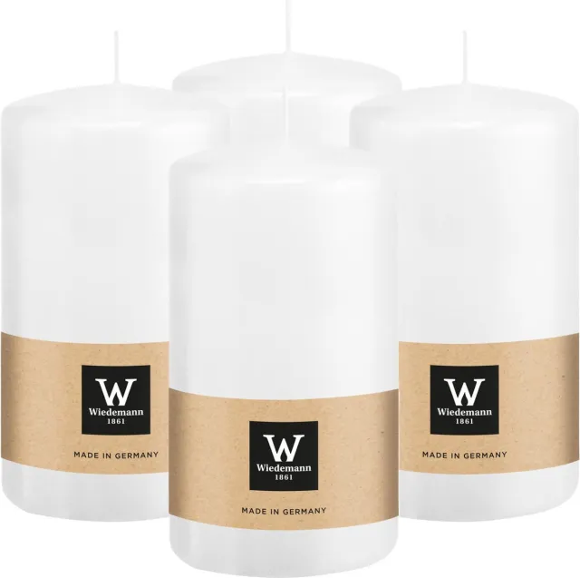 Wiedemann Cilinderkaars/stompkaars - 4x - wit - 12 x 6 cm - 33 branduren - zuilkaarsen