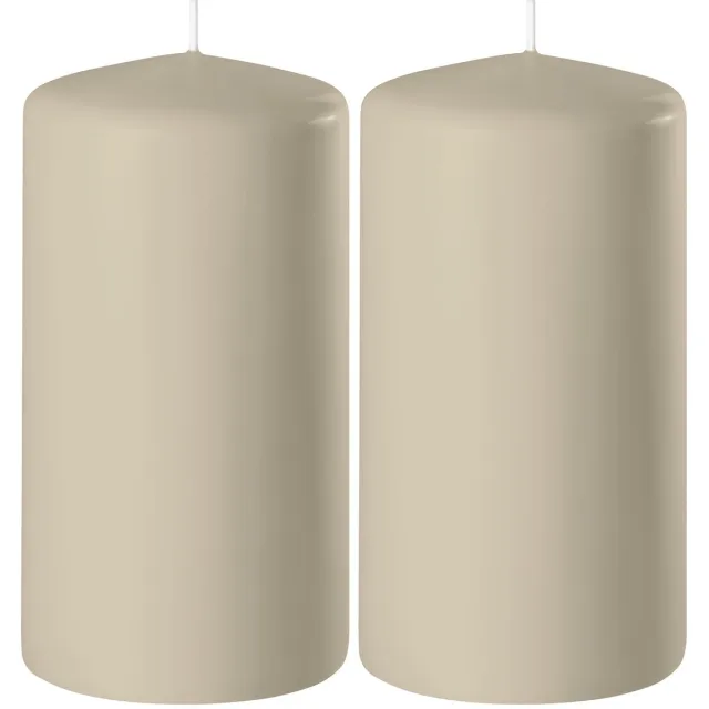 Enlightening Candles Cilinderkaars stompkaars - 2x - beige - D6 x H15 cm - 58 branduren - Dikke kaarsen - Voor kandelaar of plateau