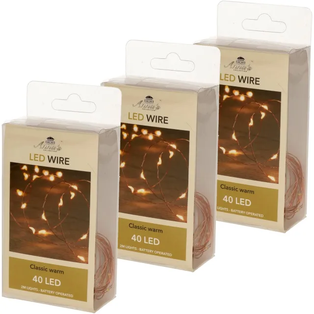 Anna's Collection Draadverlichting - 6x - lichtsnoer - koper - 40 led lampjes - warm wit - 200 cm - batterij